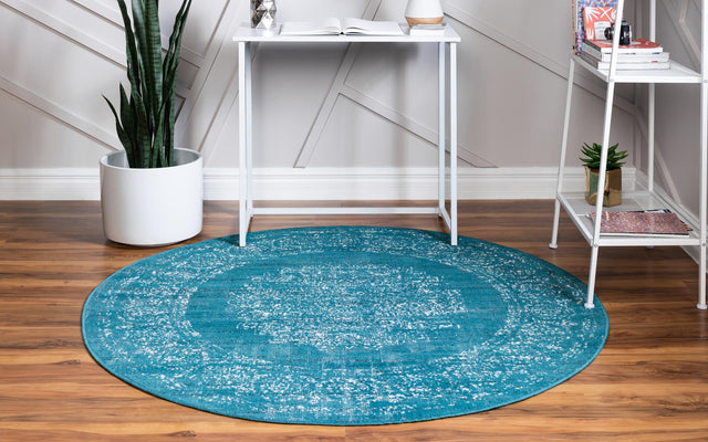 Blue 5' 3 x 5' 3 Aarhus Round Area Rug 100% Polypropylene With Jute Foundation Living Room Bedroom Carpet for Sale at Rug Engine