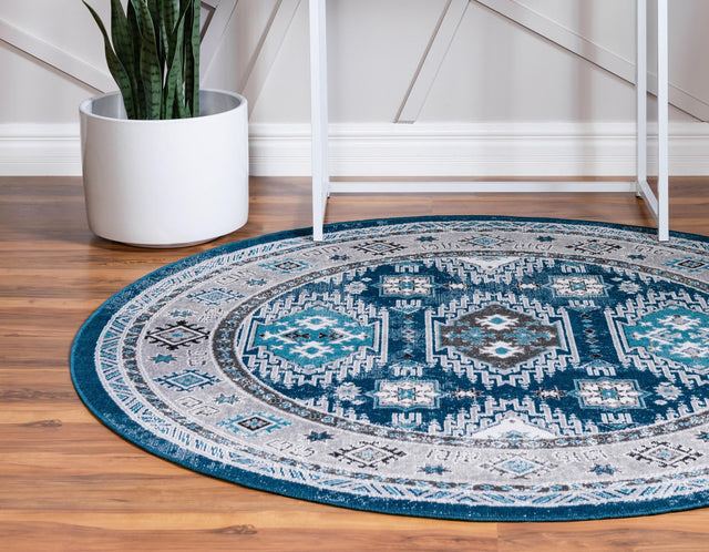 Blue 8' x 8' Aarhus Round Area Rug 100% Polypropylene With Jute Foundation Living Room Bedroom Carpet for Sale at Rug Engine