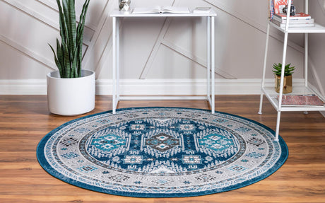 Blue 8' x 8' Aarhus Round Area Rug 100% Polypropylene With Jute Foundation Living Room Bedroom Carpet for Sale at Rug Engine
