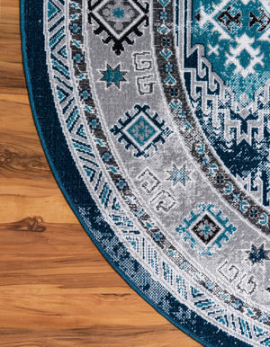 Blue 8' x 8' Aarhus Round Area Rug 100% Polypropylene With Jute Foundation Living Room Bedroom Carpet for Sale at Rug Engine