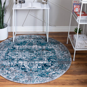 Blue 7' 10 x 7' 10 Aarhus Round Area Rug 100% Polypropylene With Jute Foundation Living Room Bedroom Carpet for Sale at Rug Engine