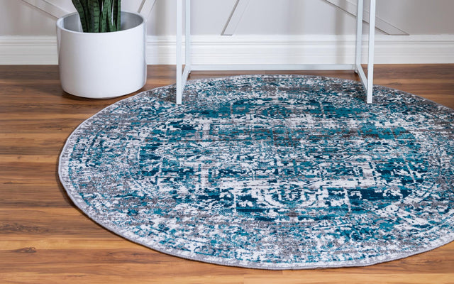 Blue 5' 3 x 5' 3 Aarhus Round Area Rug 100% Polypropylene With Jute Foundation Living Room Bedroom Carpet for Sale at Rug Engine