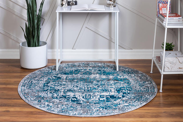 Blue 5' 3 x 5' 3 Aarhus Round Area Rug 100% Polypropylene With Jute Foundation Living Room Bedroom Carpet for Sale at Rug Engine