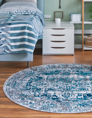 Blue 7' 10 x 7' 10 Aarhus Round Area Rug 100% Polypropylene With Jute Foundation Living Room Bedroom Carpet for Sale at Rug Engine