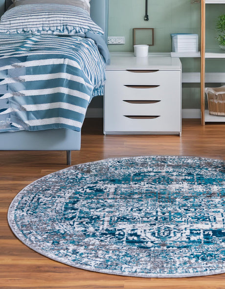 Blue 7' 10 x 7' 10 Aarhus Round Area Rug 100% Polypropylene With Jute Foundation Living Room Bedroom Carpet for Sale at Rug Engine