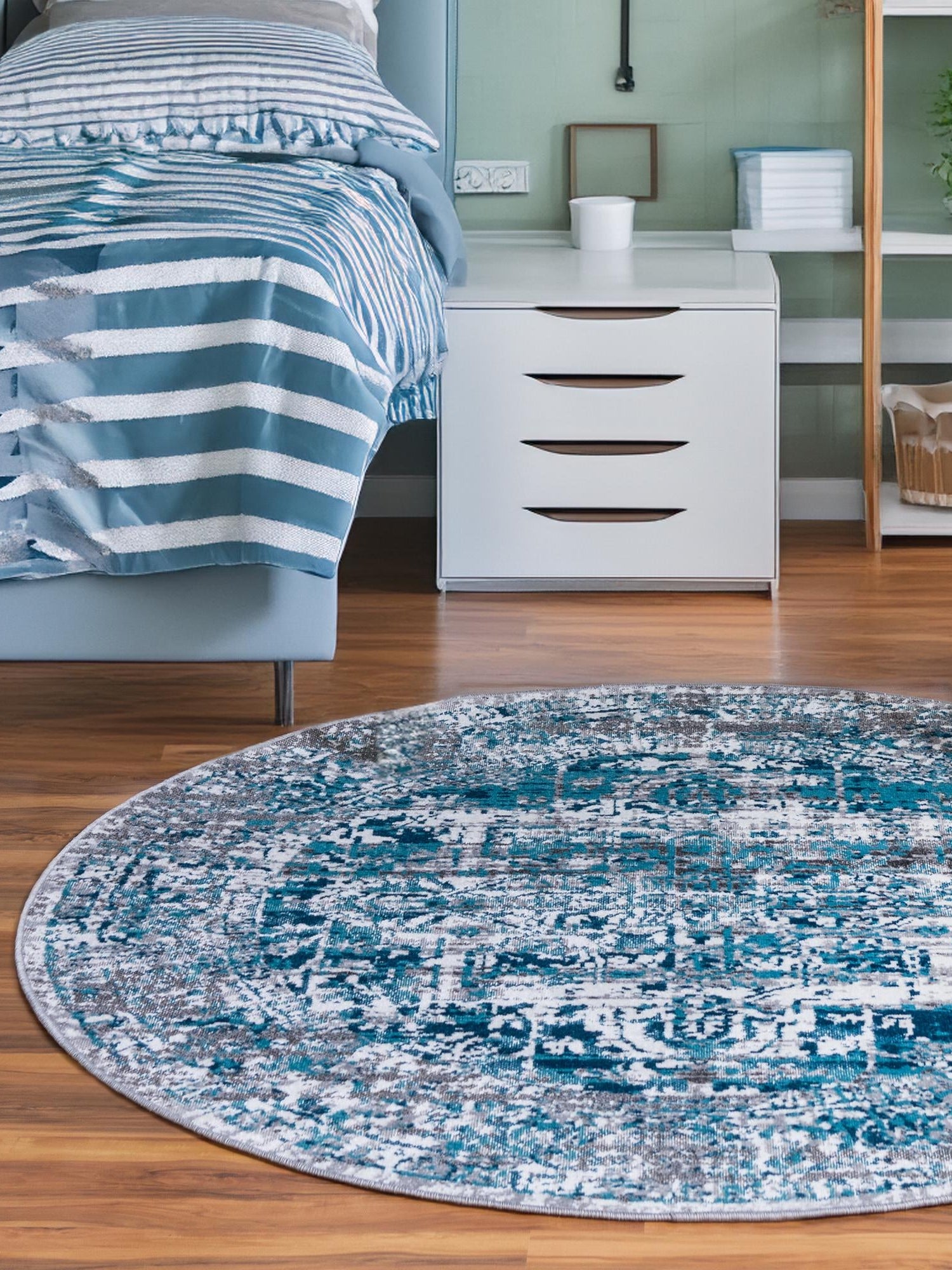 Blue 5' 3 x 5' 3 Aarhus Round Area Rug 100% Polypropylene With Jute Foundation Living Room Bedroom Carpet for Sale at Rug Engine