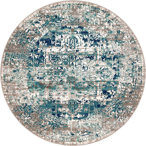 Blue 5' 3 x 5' 3 Aarhus Round Area Rug 100% Polypropylene With Jute Foundation Living Room Bedroom Carpet for Sale at Rug Engine