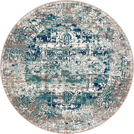 Blue 5' 3 x 5' 3 Aarhus Round Area Rug 100% Polypropylene With Jute Foundation Living Room Bedroom Carpet for Sale at Rug Engine
