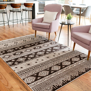 Beige 5' 3 x 8' Lucerne Rectangle Area Rug 100% Polypropylene Traditional Classic Easy Clean Carpet for Kitchens, Living Rooms, Bedroom, Office for Sale at Rug Engine