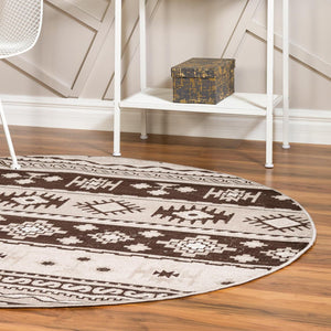 Beige 5' 3 x 5' 3 Lucerne Round Area Rug 100% Polypropylene Traditional Classic Easy Clean Carpet for Kitchens, Living Rooms, Bedroom, Office for Sale at Rug Engine