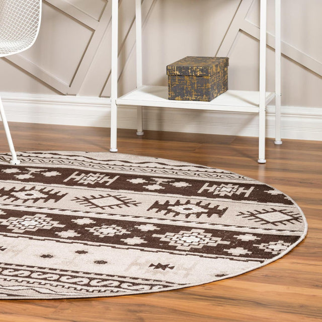 Beige 5' 3 x 5' 3 Lucerne Round Area Rug 100% Polypropylene Traditional Classic Easy Clean Carpet for Kitchens, Living Rooms, Bedroom, Office for Sale at Rug Engine