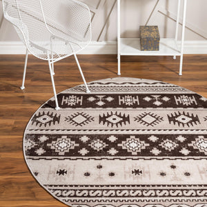 Beige 5' 3 x 5' 3 Lucerne Round Area Rug 100% Polypropylene Traditional Classic Easy Clean Carpet for Kitchens, Living Rooms, Bedroom, Office for Sale at Rug Engine
