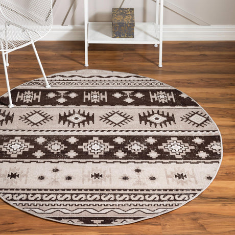 Beige 5' 3 x 5' 3 Lucerne Round Area Rug 100% Polypropylene Traditional Classic Easy Clean Carpet for Kitchens, Living Rooms, Bedroom, Office for Sale at Rug Engine