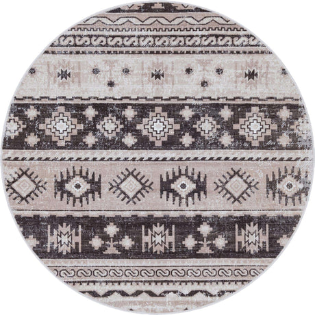 Beige 5' 3 x 5' 3 Lucerne Round Area Rug 100% Polypropylene Traditional Classic Easy Clean Carpet for Kitchens, Living Rooms, Bedroom, Office for Sale at Rug Engine
