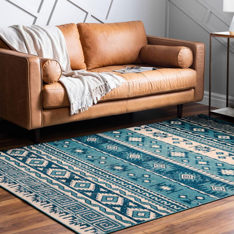 Blue 5' 3 x 8' Lucerne Rectangle Area Rug 100% Polypropylene Traditional Classic Easy Clean Carpet for Kitchens, Living Rooms, Bedroom, Office for Sale at Rug Engine