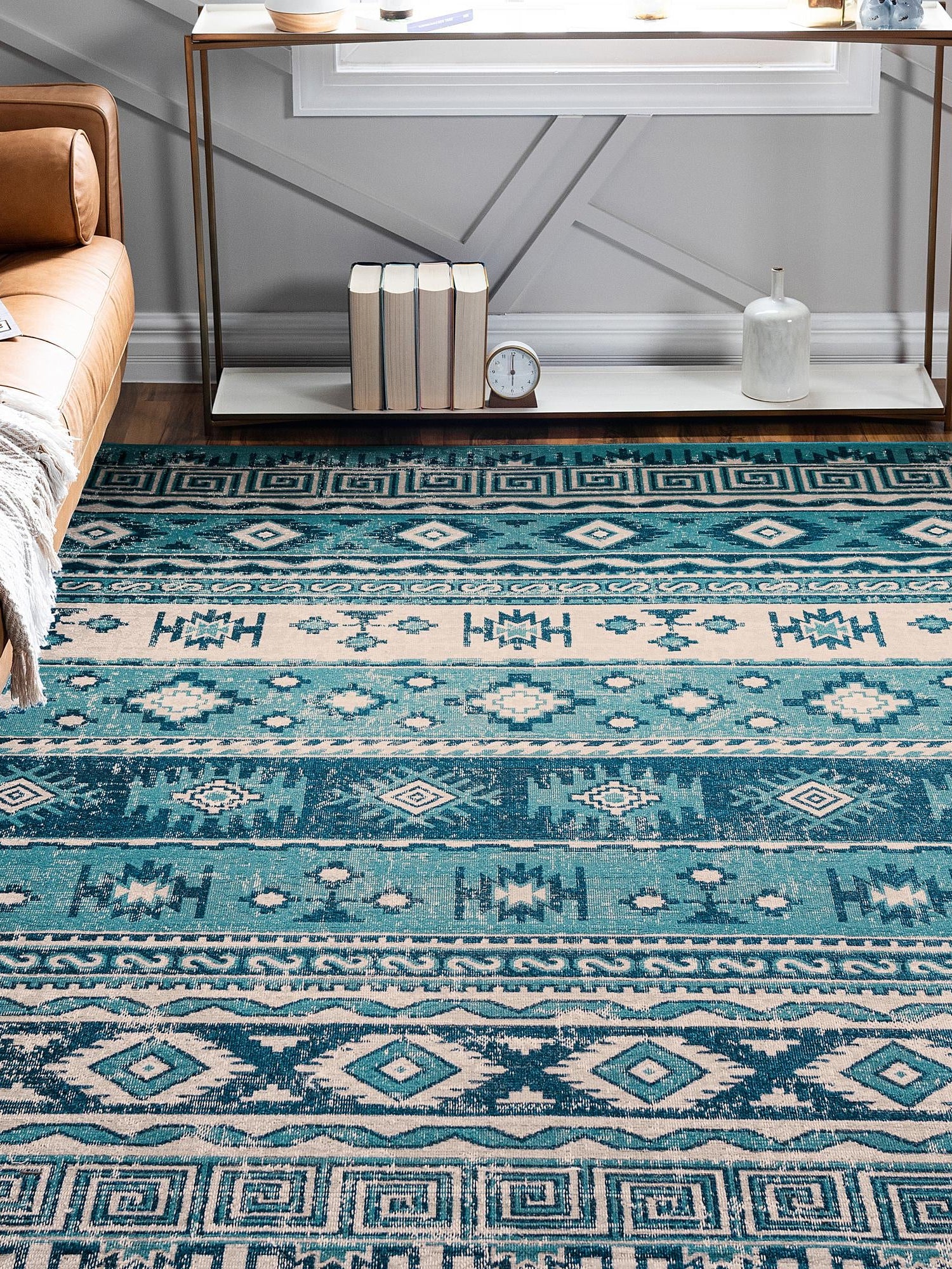 Blue 4' 1 x 6' 1 Lucerne Rectangle Area Rug 100% Polypropylene Traditional Classic Easy Clean Carpet for Kitchens, Living Rooms, Bedroom, Office for Sale at Rug Engine