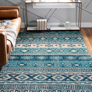 Blue 7' 10 x 10' Lucerne Rectangle Area Rug 100% Polypropylene Traditional Classic Easy Clean Carpet for Kitchens, Living Rooms, Bedroom, Office for Sale at Rug Engine