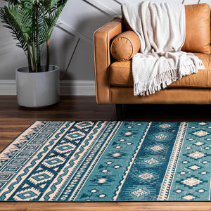 Blue 9' x 12' Lucerne Rectangle Area Rug 100% Polypropylene Traditional Classic Easy Clean Carpet for Kitchens, Living Rooms, Bedroom, Office for Sale at Rug Engine