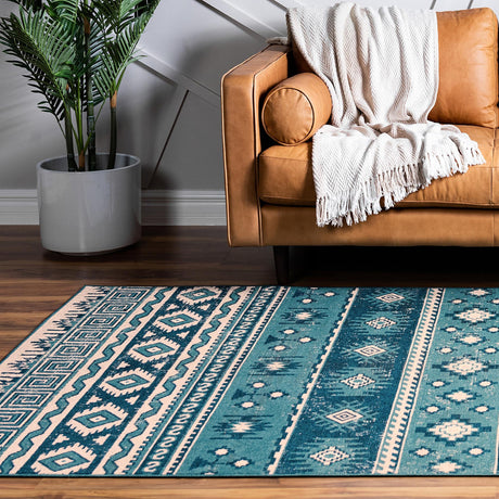 Blue 4' 1 x 6' 1 Lucerne Rectangle Area Rug 100% Polypropylene Traditional Classic Easy Clean Carpet for Kitchens, Living Rooms, Bedroom, Office for Sale at Rug Engine