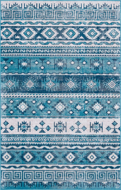 Blue 5' 3 x 8' Lucerne Rectangle Area Rug 100% Polypropylene Traditional Classic Easy Clean Carpet for Kitchens, Living Rooms, Bedroom, Office for Sale at Rug Engine