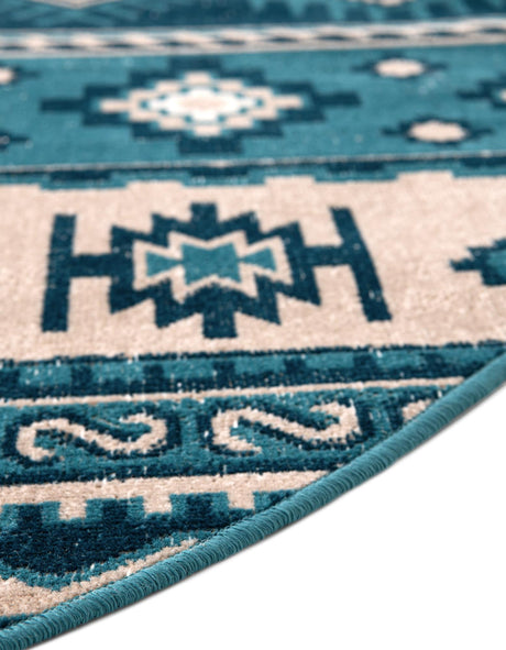 Blue 5' 3 x 5' 3 Lucerne Round Area Rug 100% Polypropylene Traditional Classic Easy Clean Carpet for Kitchens, Living Rooms, Bedroom, Office for Sale at Rug Engine