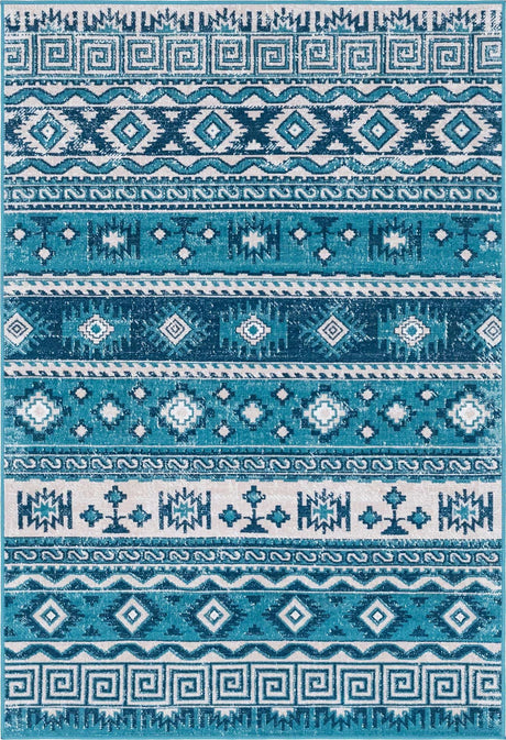 Blue 4' 1 x 6' 1 Lucerne Rectangle Area Rug 100% Polypropylene Traditional Classic Easy Clean Carpet for Kitchens, Living Rooms, Bedroom, Office for Sale at Rug Engine