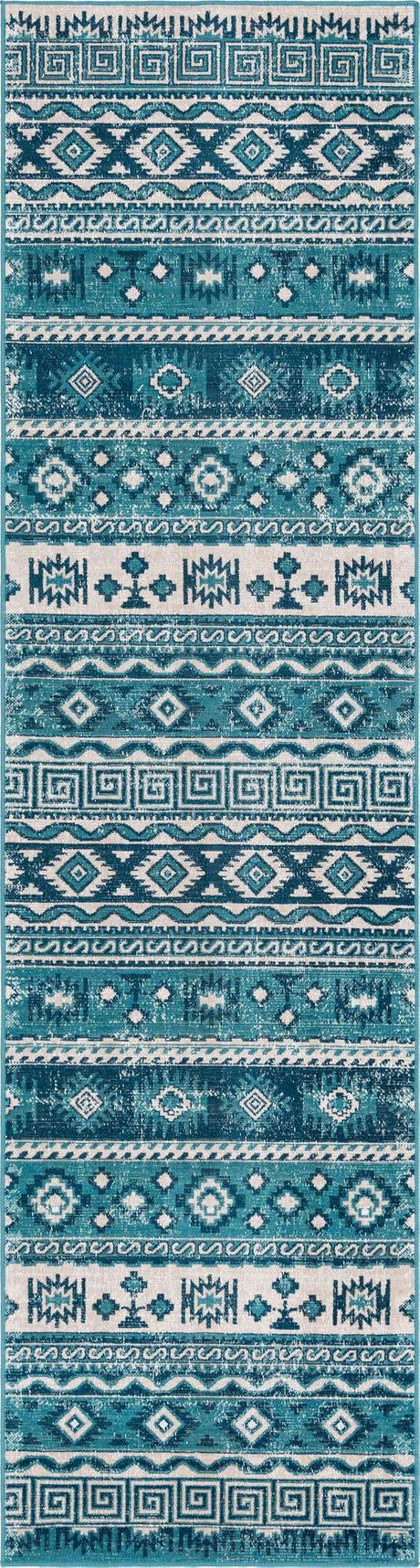 Blue 2' 7 x 10' Lucerne Runner Area Rug 100% Polypropylene Traditional Classic Easy Clean Carpet for Kitchens, Living Rooms, Bedroom, Office for Sale at Rug Engine