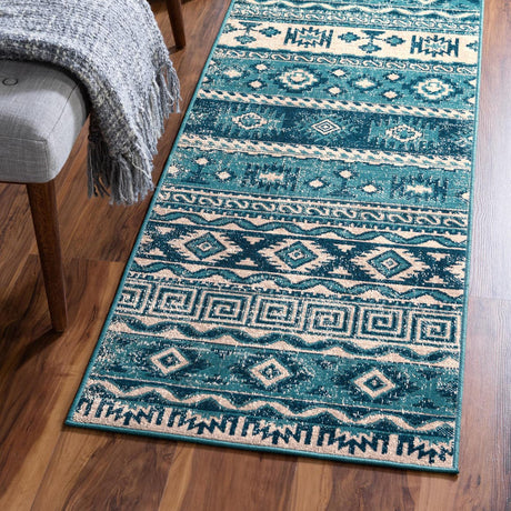 Blue 2' 7 x 10' Lucerne Runner Area Rug 100% Polypropylene Traditional Classic Easy Clean Carpet for Kitchens, Living Rooms, Bedroom, Office for Sale at Rug Engine