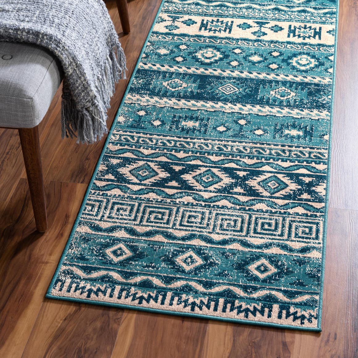 Blue 2' x 6' 1 Lucerne Runner Area Rug 100% Polypropylene Traditional Classic Easy Clean Carpet for Kitchens, Living Rooms, Bedroom, Office for Sale at Rug Engine