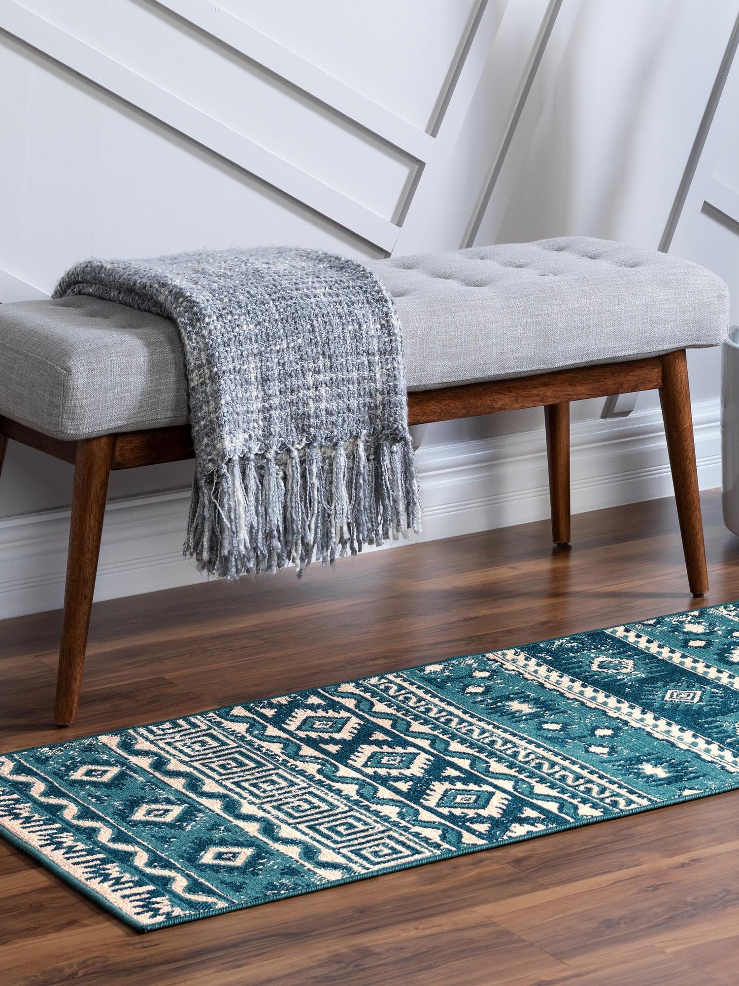 Blue 2' 7 x 10' Lucerne Runner Area Rug 100% Polypropylene Traditional Classic Easy Clean Carpet for Kitchens, Living Rooms, Bedroom, Office for Sale at Rug Engine