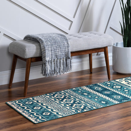 Blue 2' 7 x 10' Lucerne Runner Area Rug 100% Polypropylene Traditional Classic Easy Clean Carpet for Kitchens, Living Rooms, Bedroom, Office for Sale at Rug Engine