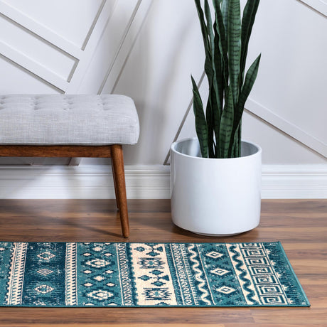 Blue 2' 7 x 10' Lucerne Runner Area Rug 100% Polypropylene Traditional Classic Easy Clean Carpet for Kitchens, Living Rooms, Bedroom, Office for Sale at Rug Engine