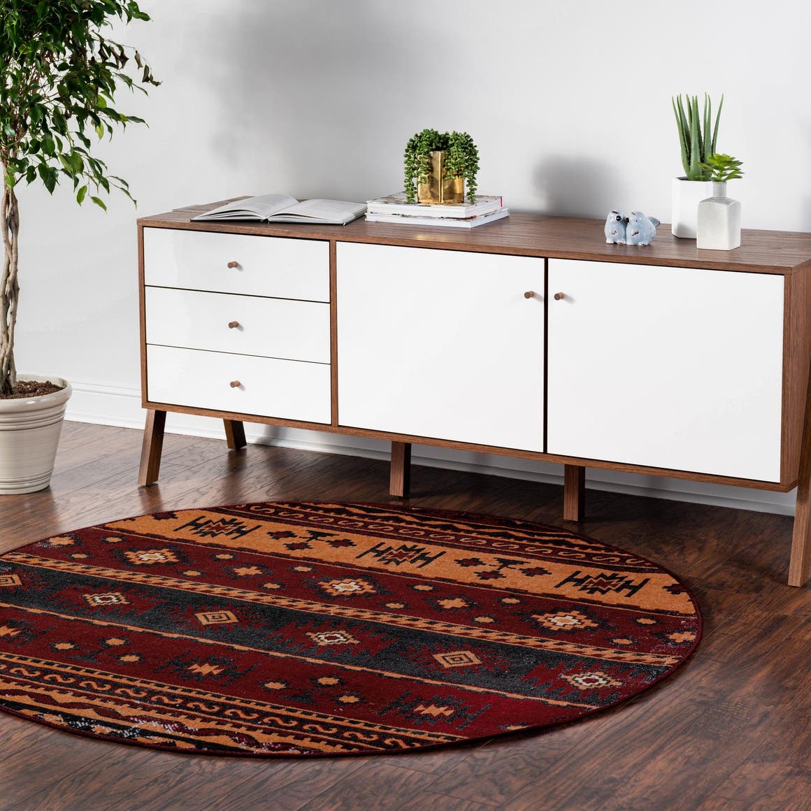 Rust Red 6' 1 x 6' 1 Lucerne Round Area Rug 100% Polypropylene Traditional Classic Easy Clean Carpet for Kitchens, Living Rooms, Bedroom, Office for Sale at Rug Engine