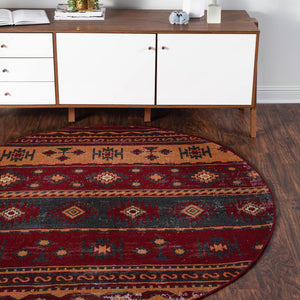 Rust Red 7' 10 x 7' 10 Lucerne Round Area Rug 100% Polypropylene Traditional Classic Easy Clean Carpet for Kitchens, Living Rooms, Bedroom, Office for Sale at Rug Engine