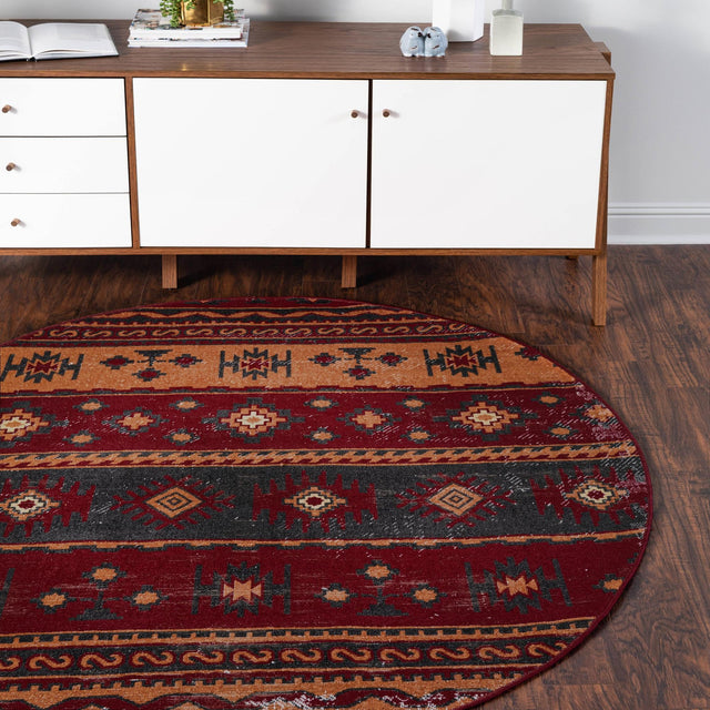 Rust Red 6' 1 x 6' 1 Lucerne Round Area Rug 100% Polypropylene Traditional Classic Easy Clean Carpet for Kitchens, Living Rooms, Bedroom, Office for Sale at Rug Engine