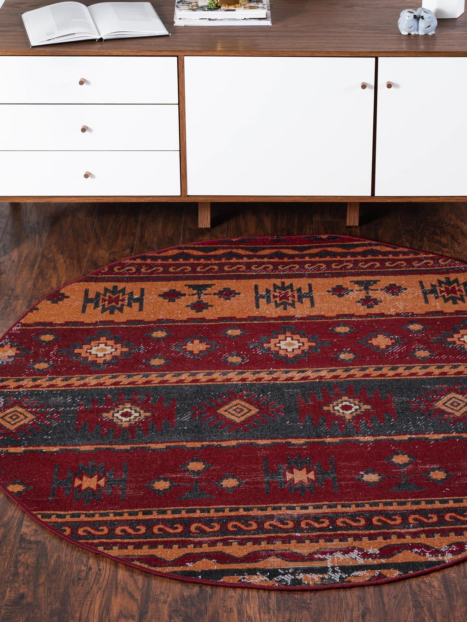 Rust Red 6' 1 x 6' 1 Lucerne Round Area Rug 100% Polypropylene Traditional Classic Easy Clean Carpet for Kitchens, Living Rooms, Bedroom, Office for Sale at Rug Engine