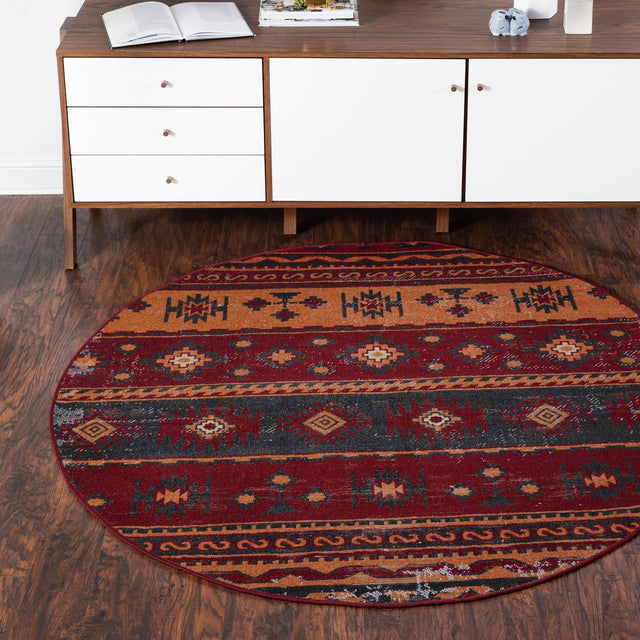 Rust Red 6' 1 x 6' 1 Lucerne Round Area Rug 100% Polypropylene Traditional Classic Easy Clean Carpet for Kitchens, Living Rooms, Bedroom, Office for Sale at Rug Engine