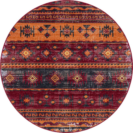 Rust Red 5' 3 x 5' 3 Lucerne Round Area Rug 100% Polypropylene Traditional Classic Easy Clean Carpet for Kitchens, Living Rooms, Bedroom, Office for Sale at Rug Engine