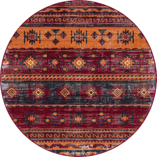 Rust Red 5' 3 x 5' 3 Lucerne Round Area Rug 100% Polypropylene Traditional Classic Easy Clean Carpet for Kitchens, Living Rooms, Bedroom, Office for Sale at Rug Engine