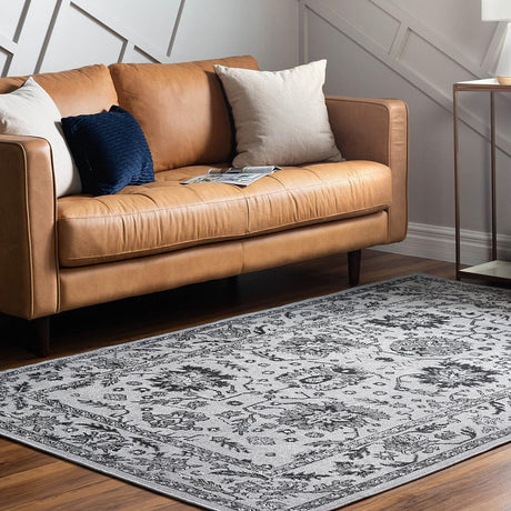 Light Gray 5' 3 x 8' Lucerne Rectangle Area Rug 100% Polypropylene Traditional Classic Easy Clean Carpet for Kitchens, Living Rooms, Bedroom, Office for Sale at Rug Engine