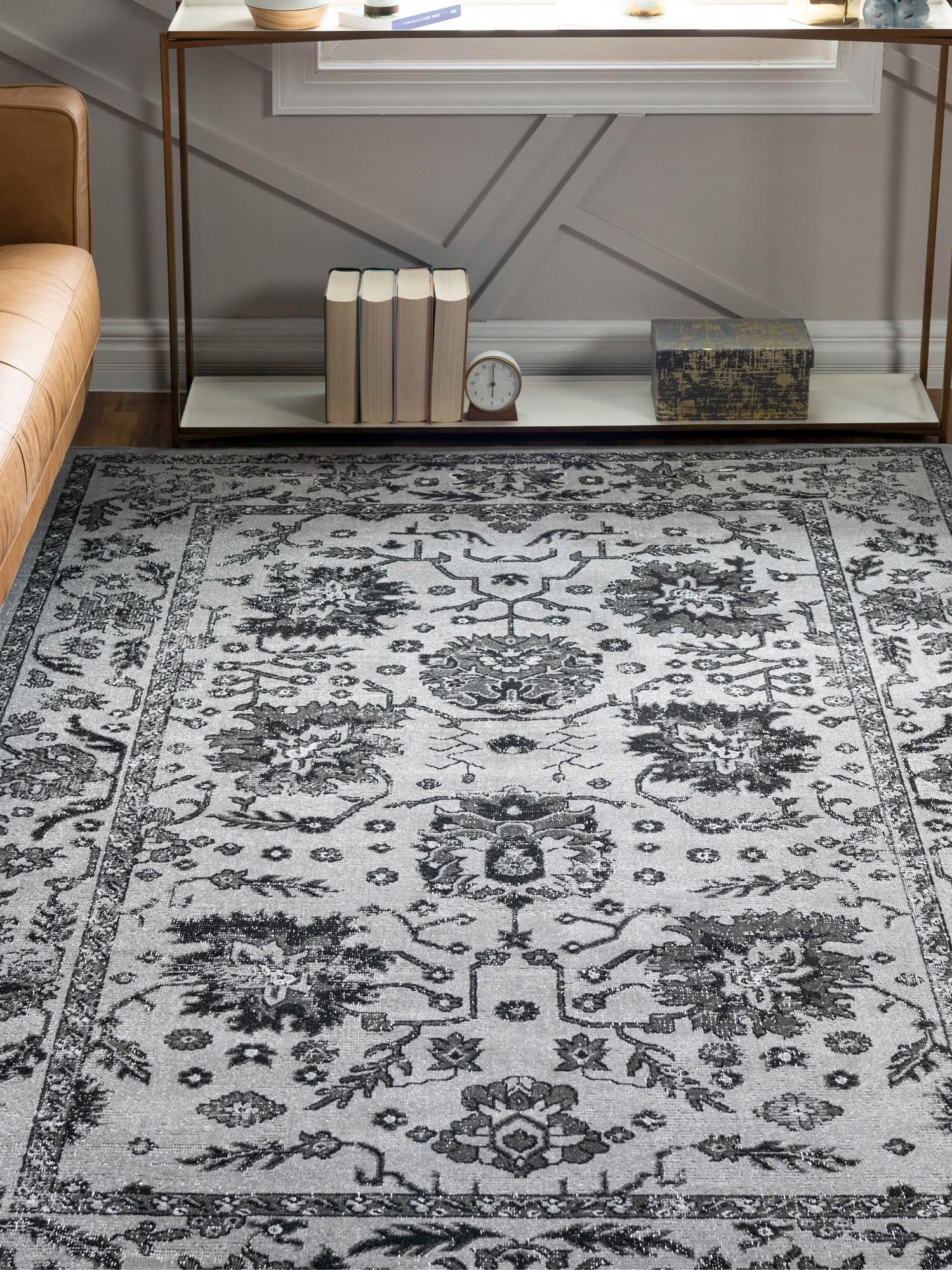 Light Gray 4' 1 x 6' 1 Lucerne Rectangle Area Rug 100% Polypropylene Traditional Classic Easy Clean Carpet for Kitchens, Living Rooms, Bedroom, Office for Sale at Rug Engine