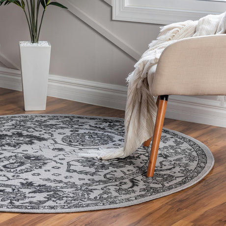 Light Gray 5' 3 x 5' 3 Lucerne Round Area Rug 100% Polypropylene Traditional Classic Easy Clean Carpet for Kitchens, Living Rooms, Bedroom, Office for Sale at Rug Engine