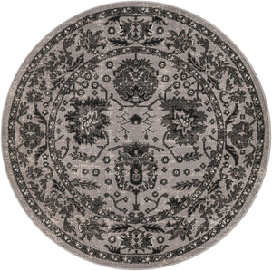 Light Gray 5' 3 x 5' 3 Lucerne Round Area Rug 100% Polypropylene Traditional Classic Easy Clean Carpet for Kitchens, Living Rooms, Bedroom, Office for Sale at Rug Engine