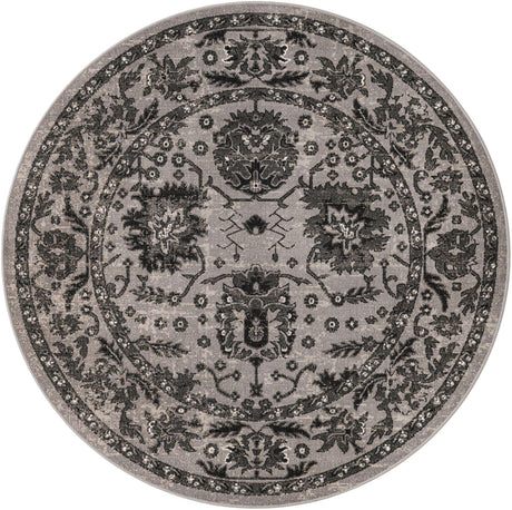 Light Gray 5' 3 x 5' 3 Lucerne Round Area Rug 100% Polypropylene Traditional Classic Easy Clean Carpet for Kitchens, Living Rooms, Bedroom, Office for Sale at Rug Engine