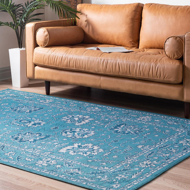 Blue 9' x 12' Lucerne Rectangle Area Rug 100% Polypropylene Traditional Classic Easy Clean Carpet for Kitchens, Living Rooms, Bedroom, Office for Sale at Rug Engine