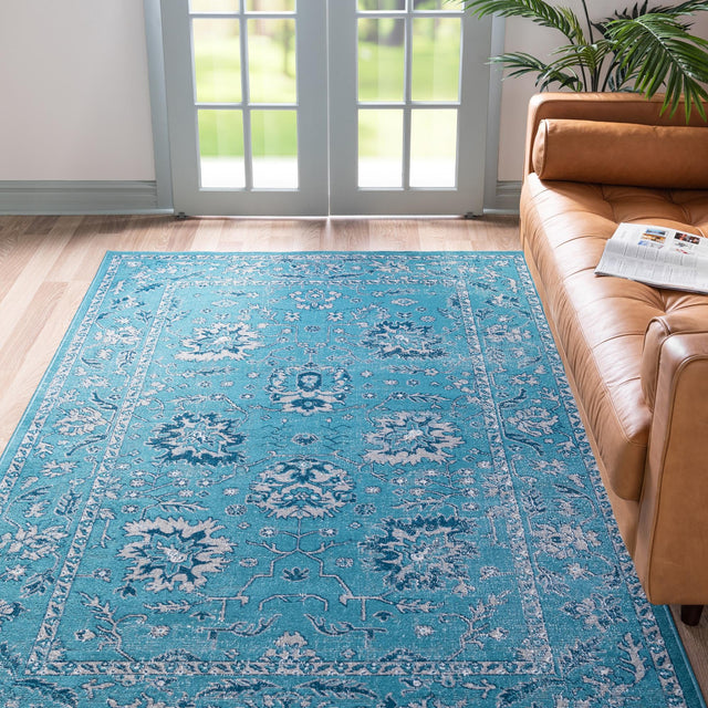 Blue 5' 3 x 8' Lucerne Rectangle Area Rug 100% Polypropylene Traditional Classic Easy Clean Carpet for Kitchens, Living Rooms, Bedroom, Office for Sale at Rug Engine