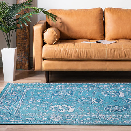 Blue 4' 1 x 6' 1 Lucerne Rectangle Area Rug 100% Polypropylene Traditional Classic Easy Clean Carpet for Kitchens, Living Rooms, Bedroom, Office for Sale at Rug Engine