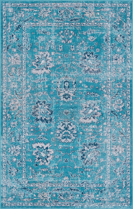 Blue 5' 3 x 8' Lucerne Rectangle Area Rug 100% Polypropylene Traditional Classic Easy Clean Carpet for Kitchens, Living Rooms, Bedroom, Office for Sale at Rug Engine