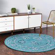 Blue 5' 3 x 5' 3 Lucerne Round Area Rug 100% Polypropylene Traditional Classic Easy Clean Carpet for Kitchens, Living Rooms, Bedroom, Office for Sale at Rug Engine