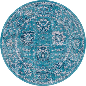 Blue 5' 3 x 5' 3 Lucerne Round Area Rug 100% Polypropylene Traditional Classic Easy Clean Carpet for Kitchens, Living Rooms, Bedroom, Office for Sale at Rug Engine